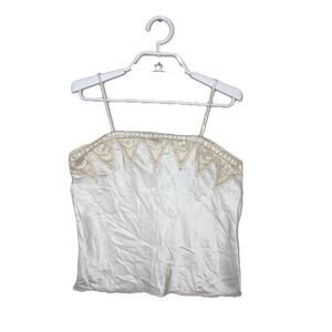 Vtg‎ BARBIZON Women's Shiny Satin Nylon Cream Lace Trim Cami Lingerie 60s Sz S